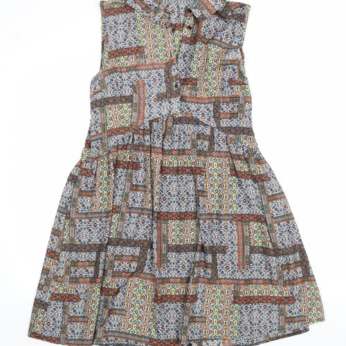 Mela Loves London Womens Multicoloured Geometric Polyester A-Line Size 16 Collared Zip
