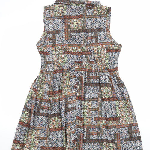 Mela Loves London Womens Multicoloured Geometric Polyester A-Line Size 16 Collared Zip