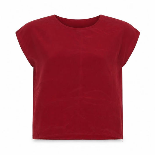 Front view of Alexia women’s red polyester basic blouse, size UK 10, round neck