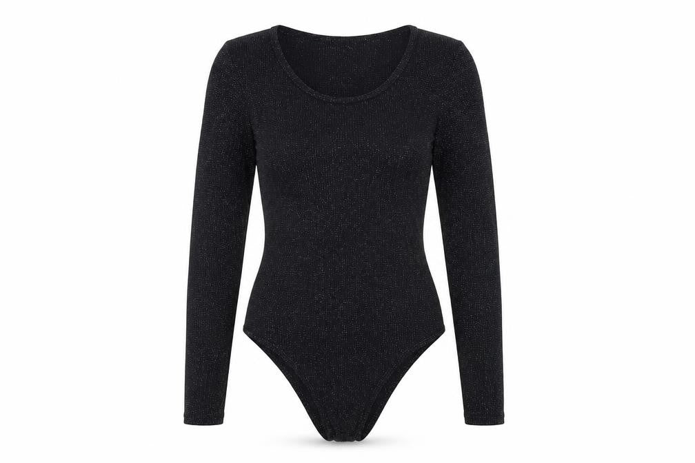 Front view of Primark women’s black nylon bodysuit one-piece, size S, snap