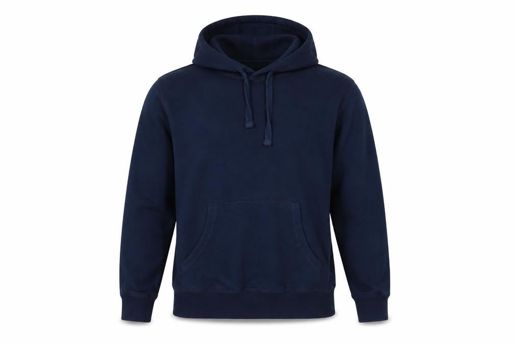 Front view of Store Twenty One men’s blue cotton pullover hoodie, size S