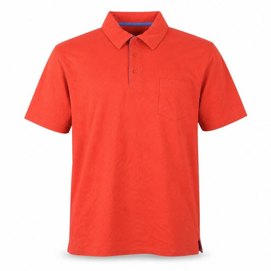 Front view of Atlas for men men’s red cotton polo, size L, collared button