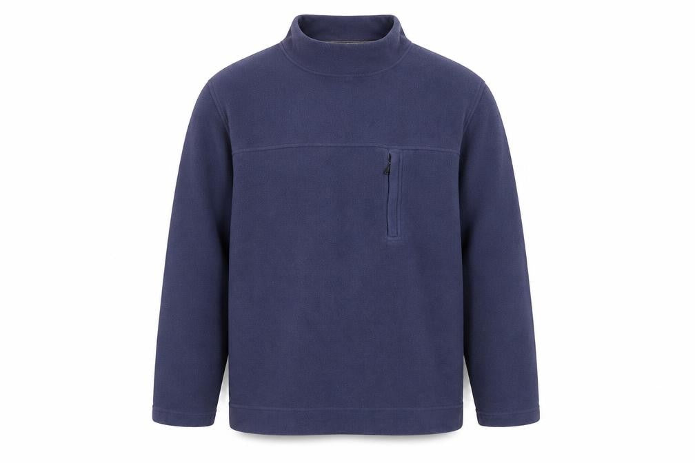Front view of Systemtec men’s purple round neck polyester jumper, size S, long sleeve
