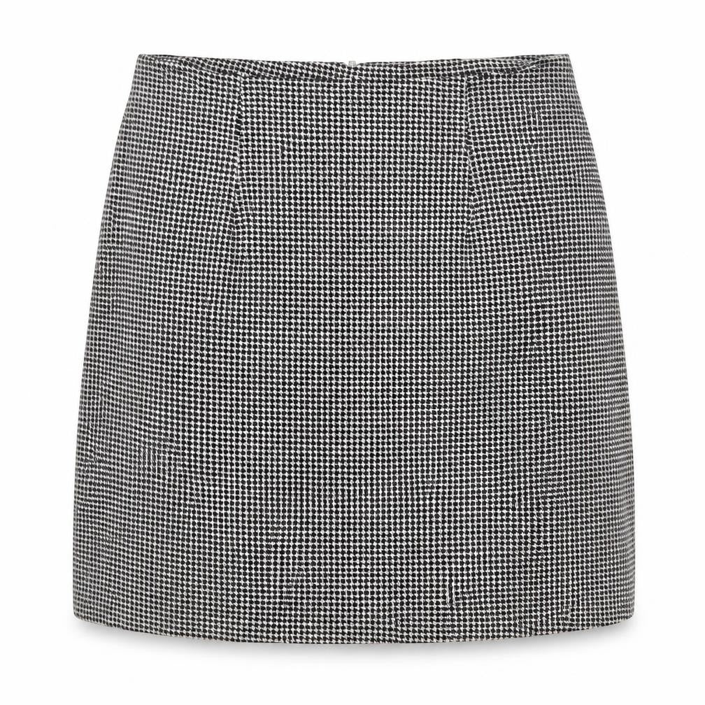 Front view of Joy women’s black geometric cotton a-line skirt, size L, zip - houndstooth pattern