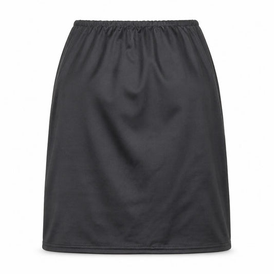 Front view of PRETTYLITTLETHING women’s black polyester a-line skirt, size UK 6