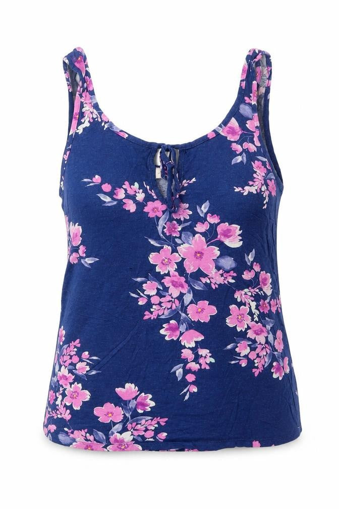 Front view of F&F women’s blue viscose basic tank, size UK 8, scoop neck