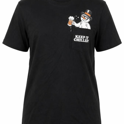 F&F Womens Black 100% Cotton Basic T-Shirt Size M Scoop Neck - Keep it Chilled Snowman