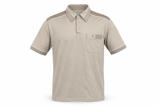 Front view of North wood men’s grey cotton polo, size M, collared button
