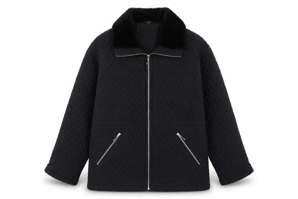 Front view of JFW women’s black quilted jacket, size UK 12, zip