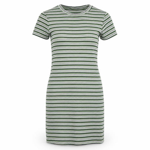 Dazy Womens Green Striped Cotton T-Shirt Dress Size S Round Neck Pullover