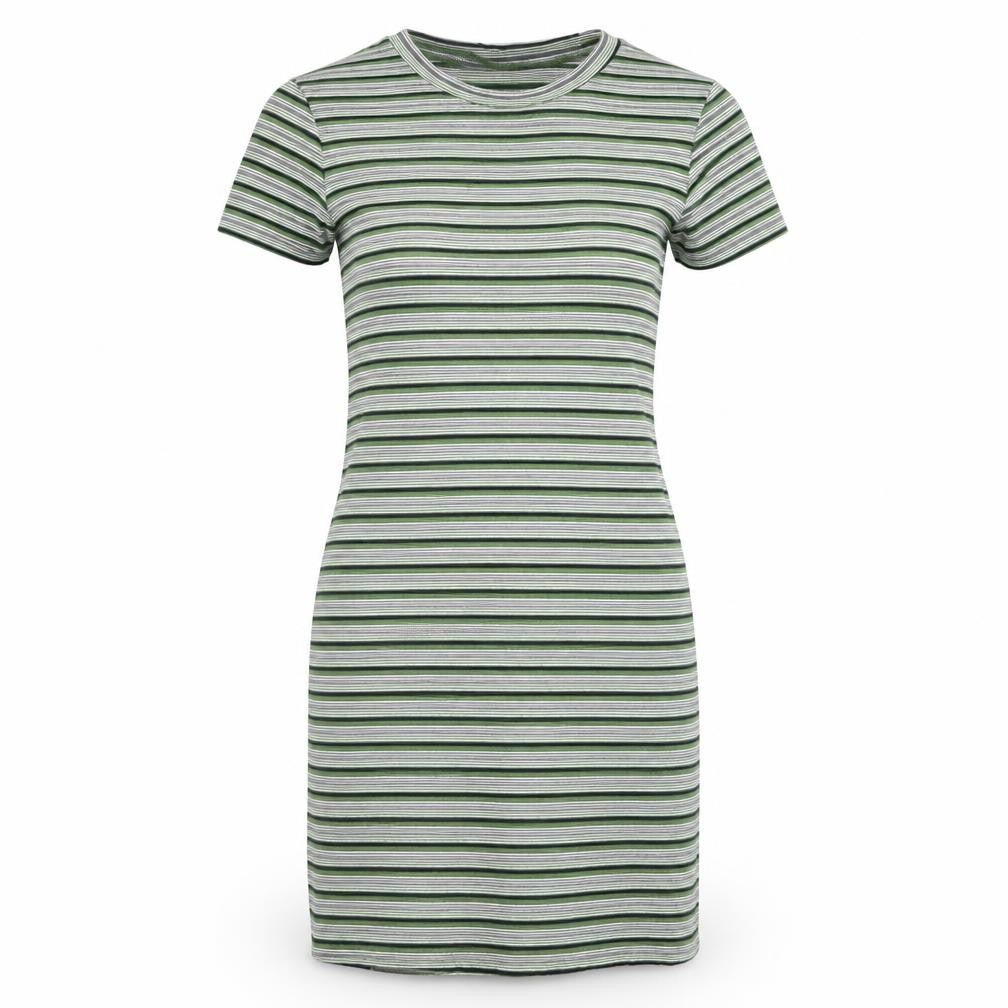 Dazy Womens Green Striped Cotton T-Shirt Dress Size S Round Neck Pullover