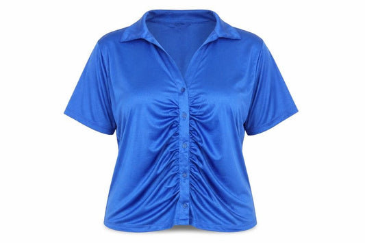 Front view of Primark women’s blue polyester basic button-up, size XL, v-neck