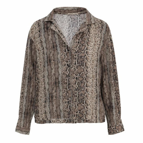 Pull&Bear Womens Brown Animal Print Viscose Basic Button-Up Size M Collared - Snake Skin Print