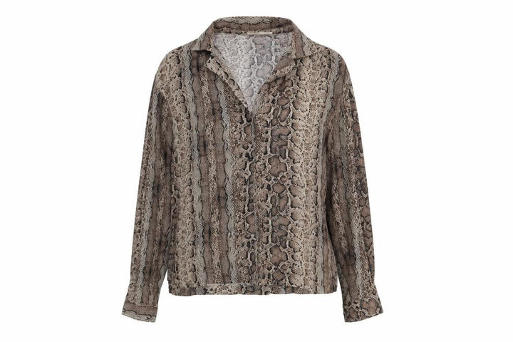 Pull&Bear Womens Brown Animal Print Viscose Basic Button-Up Size M Collared - Snake Skin Print