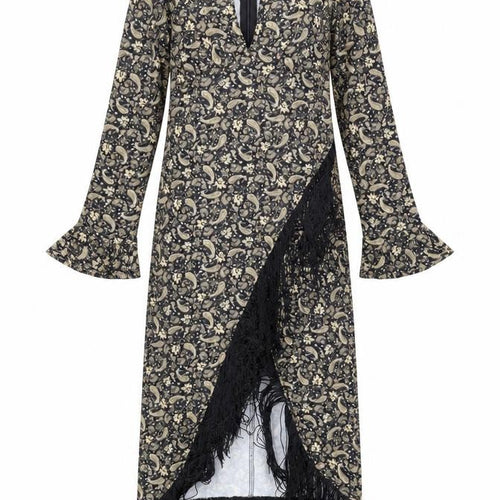 SheIn Womens Black Paisley Polyester A-Line Size XS Round Neck Zip
