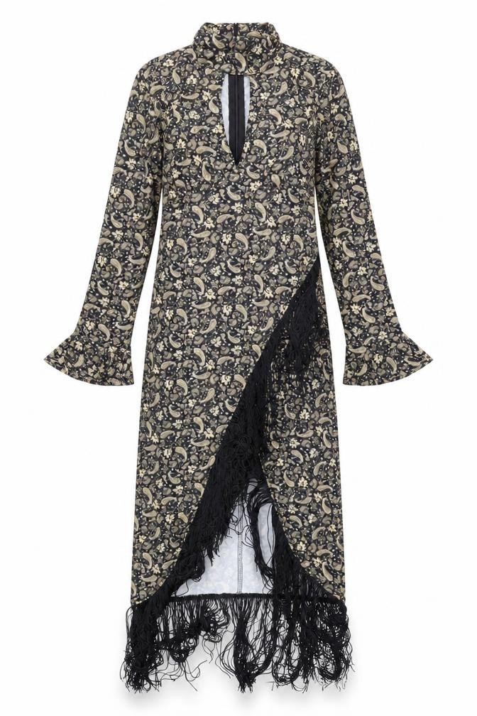 SheIn Womens Black Paisley Polyester A-Line Size XS Round Neck Zip