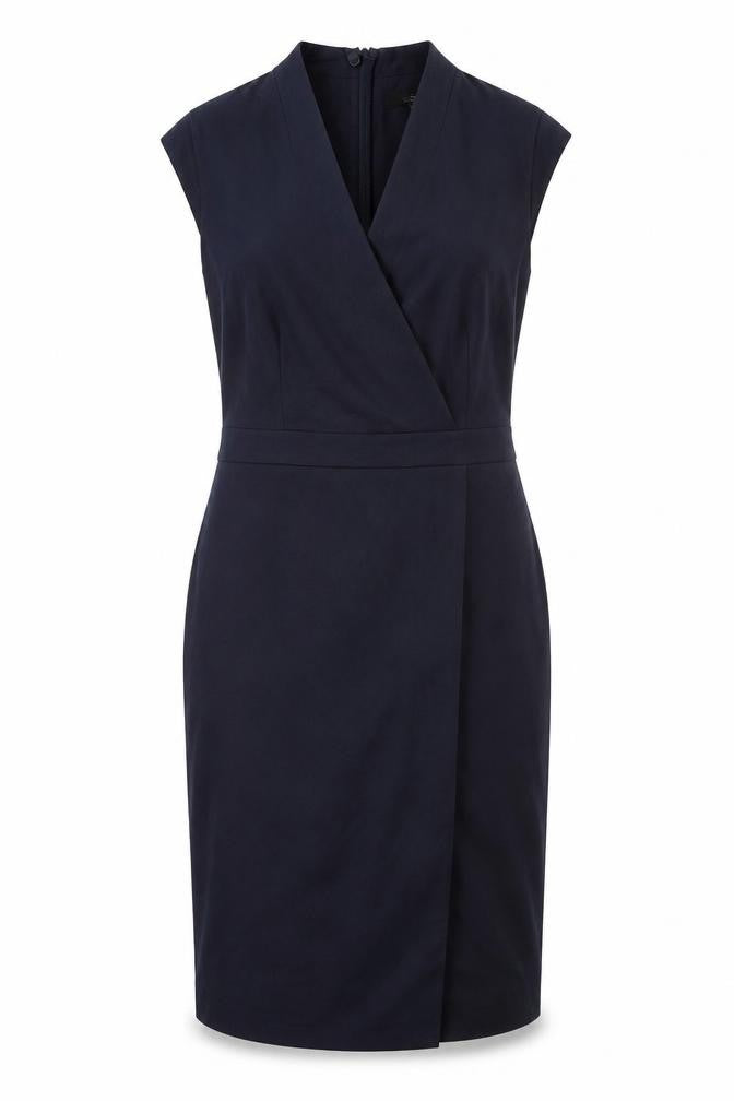 Front view of Next women’s blue polyester a-line, size UK 10, v-neck zip