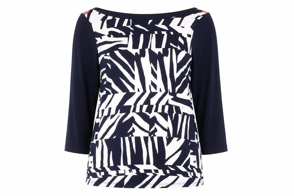 Susan Graver Womens Blue Geometric Polyester Basic Blouse Size L Round Neck