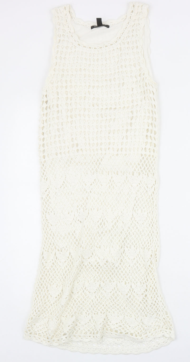 Mango Womens Ivory Cotton Tank Dress Size S Round Neck Pullover
