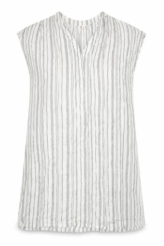 Front view of H&M women’s ivory striped viscose a-line, size UK 12, v-neck pullover