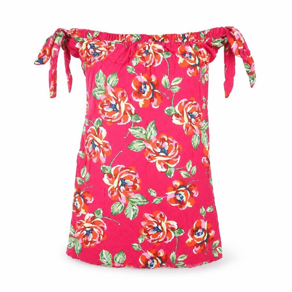 Front view of Papaya women’s pink floral polyester a-line, size UK 12, off the shoulder pullover
