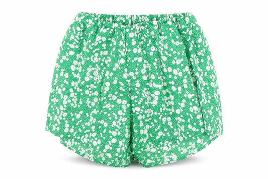 Front view of Preworn women’s green floral polyester basic shorts, size S, regular pull on