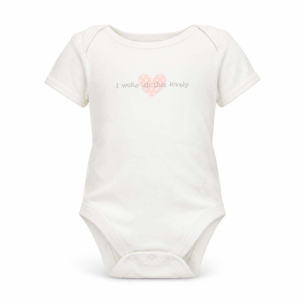 George Girls White 100% Cotton Babygrow One-Piece Size 6-9 Months Snap - Heart and Slogan