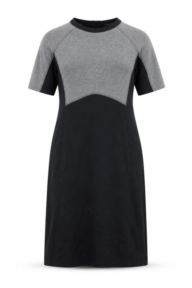 Marks and Spencer Womens Black Colourblock Viscose A-Line Size 12 Round Neck Zip