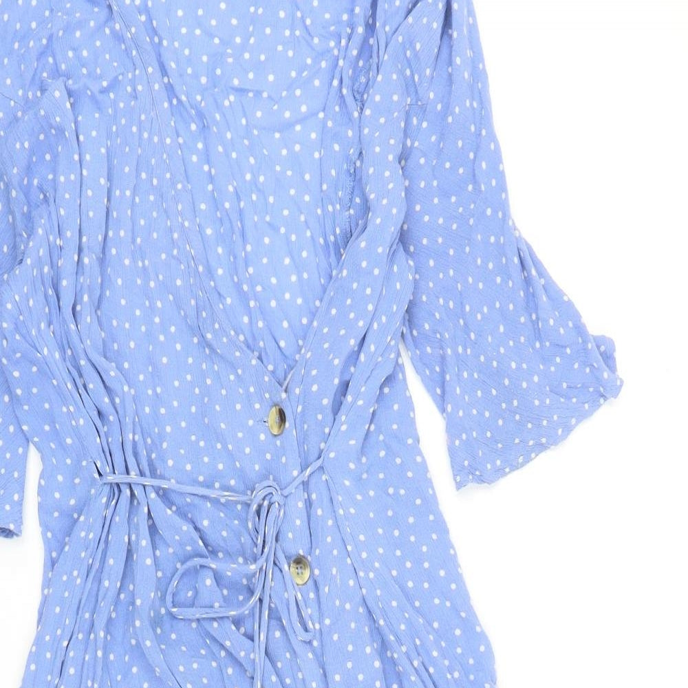 NEXT Womens Blue Polka Dot Viscose A-Line Size 10 V-Neck Button