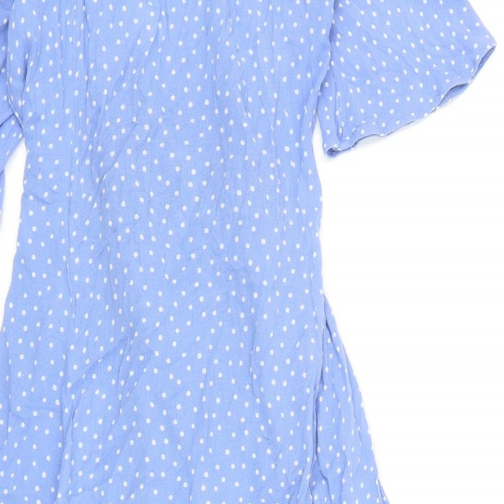NEXT Womens Blue Polka Dot Viscose A-Line Size 10 V-Neck Button