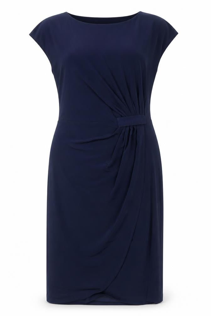 Front view of Marks & Spencer women’s blue polyester a-line, size UK 14, round neck pullover