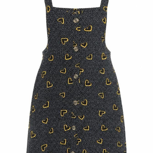 Primark Womens Black Geometric Viscose Pinafore/Dungaree Dress Size 6 Square Neck Pullover