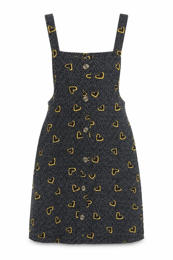 Primark Womens Black Geometric Viscose Pinafore/Dungaree Dress Size 6 Square Neck Pullover