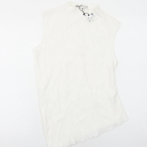 Zara Womens White Polyester Basic Blouse Size S Mock Neck - Asymmetric