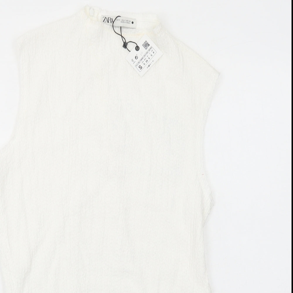 Zara Womens White Polyester Basic Blouse Size S Mock Neck - Asymmetric