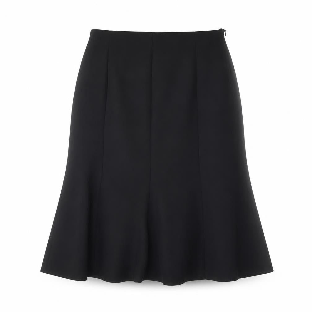 Front view of Blanchelle women’s blue polyester swing skirt, size UK 12, zip
