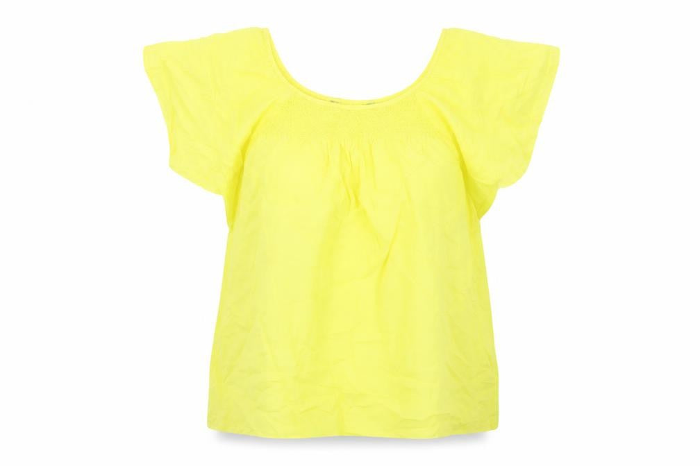 Preworn Womens Yellow Cotton Basic Blouse Size L Round Neck
