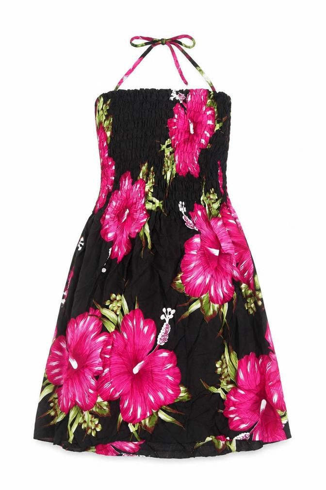 Mc.Clain Womens Black Floral Viscose Fit & Flare Size S Halter Pullover - Shirred