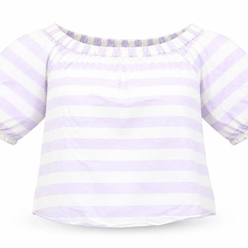 Marks and Spencer Womens Purple Striped Cotton Basic Blouse Size 12 Off the Shoulder - Bardot