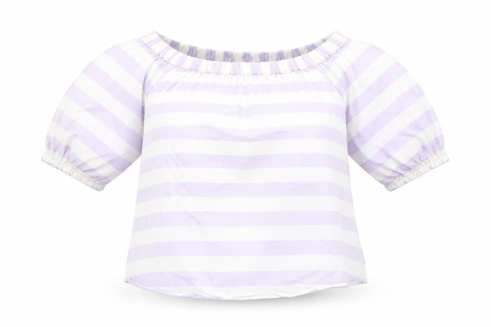 Marks and Spencer Womens Purple Striped Cotton Basic Blouse Size 12 Off the Shoulder - Bardot
