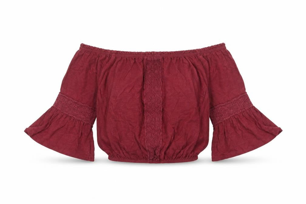 Miss Selfridge Womens Red Viscose Cropped Blouse Size 6 Boat Neck