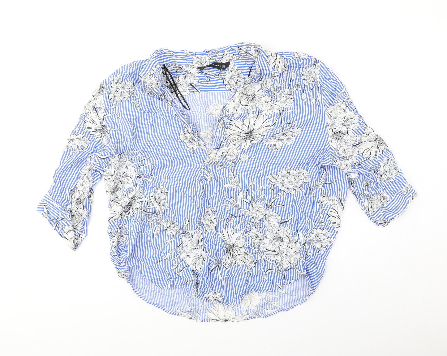 Zara Womens Blue Striped Polyester Basic Blouse Size M Collared - Floral