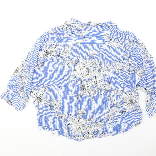 Zara Womens Blue Striped Polyester Basic Blouse Size M Collared - Floral