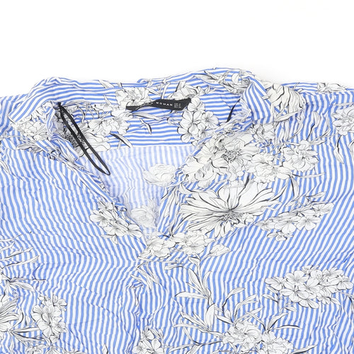 Zara Womens Blue Striped Polyester Basic Blouse Size M Collared - Floral