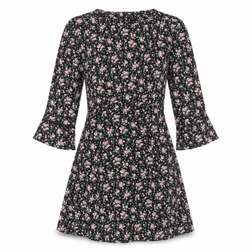 Divided by H&M Womens Black Floral Polyester A-Line Size 8 Round Neck Zip