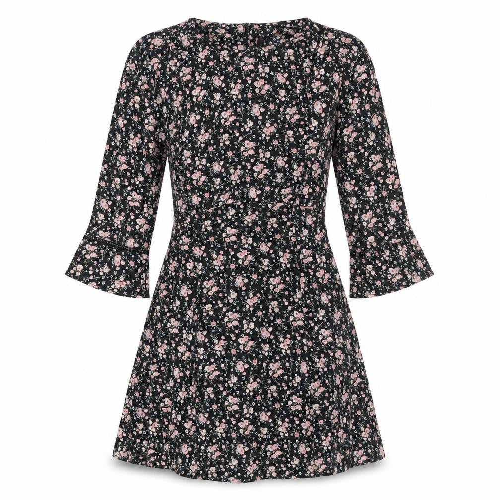 Divided by H&M Womens Black Floral Polyester A-Line Size 8 Round Neck Zip