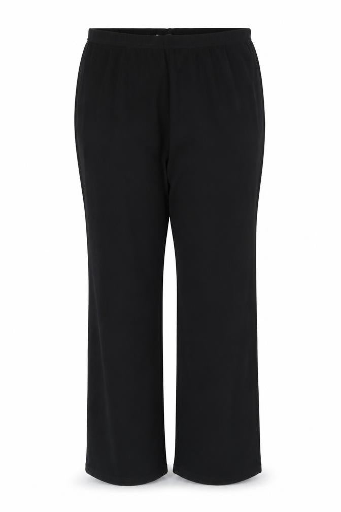 Front view of Preworn women’s black polyester trousers, size UK 16, regular