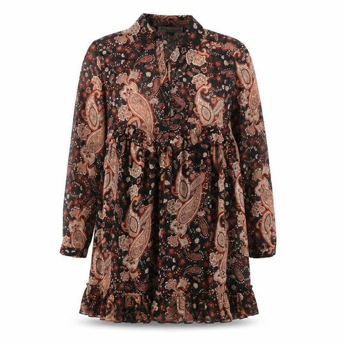 Zara Womens Orange Paisley Polyester Shirt Dress Size S Collared Button