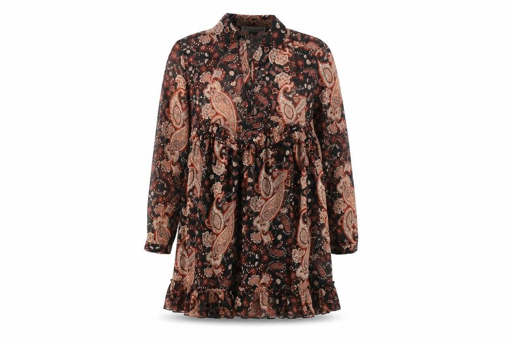 Zara Womens Orange Paisley Polyester Shirt Dress Size S Collared Button