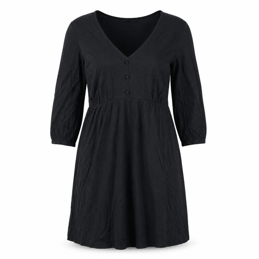 Front view of Marks & Spencer women’s black polyester fit & flare, size UK 12, v-neck pullover